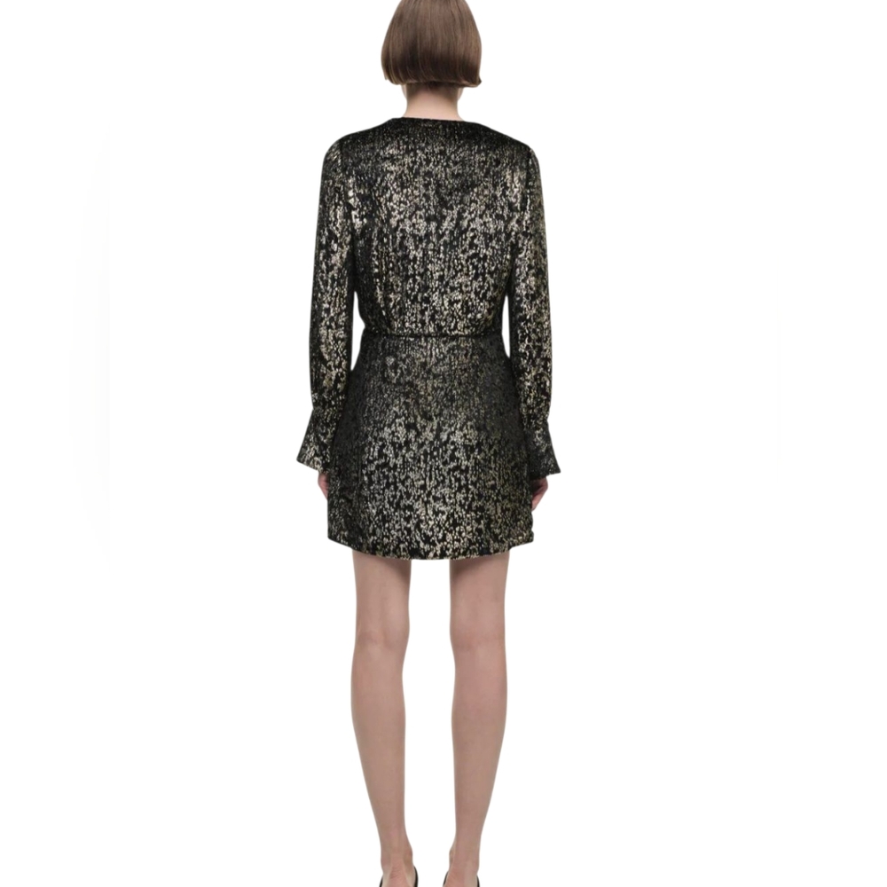 NWT $595 Simkhai Camryn Metallic Faux Wrap Mini Dress Black Gold Sz 10 Party - Picture 5 of 15